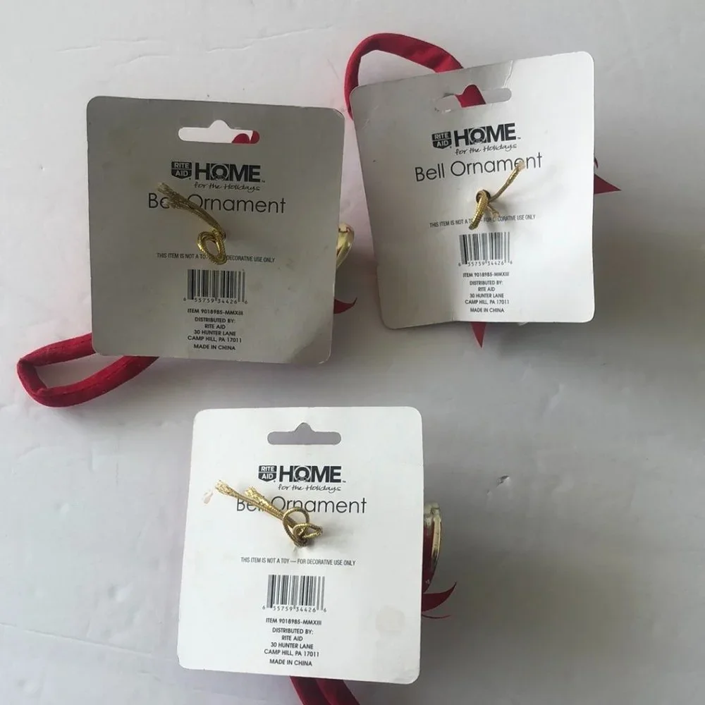 3 pc Christmas Bells Ornaments Gold red Holiday Decoration